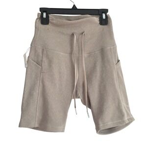 Move With Joy Ribbed High Waisted Biker Shorts Beige Size S Pockets Drawstring